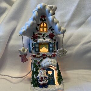 VNTG Festive Ceramic Holiday House with Santa - Multicolor